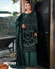 M.B  Velvet Plachi Embroidered Collection | Dark green