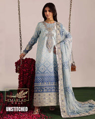 Nureh Blue & Grey Lawn Suit with Chiffon Embroidered Dupatta