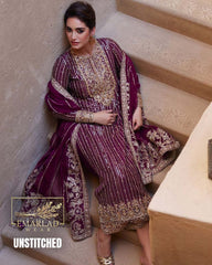 Kanwal Malik Semi Pure Chiffon Embroidered 3 Piece Suit | Dark Shocking Pink