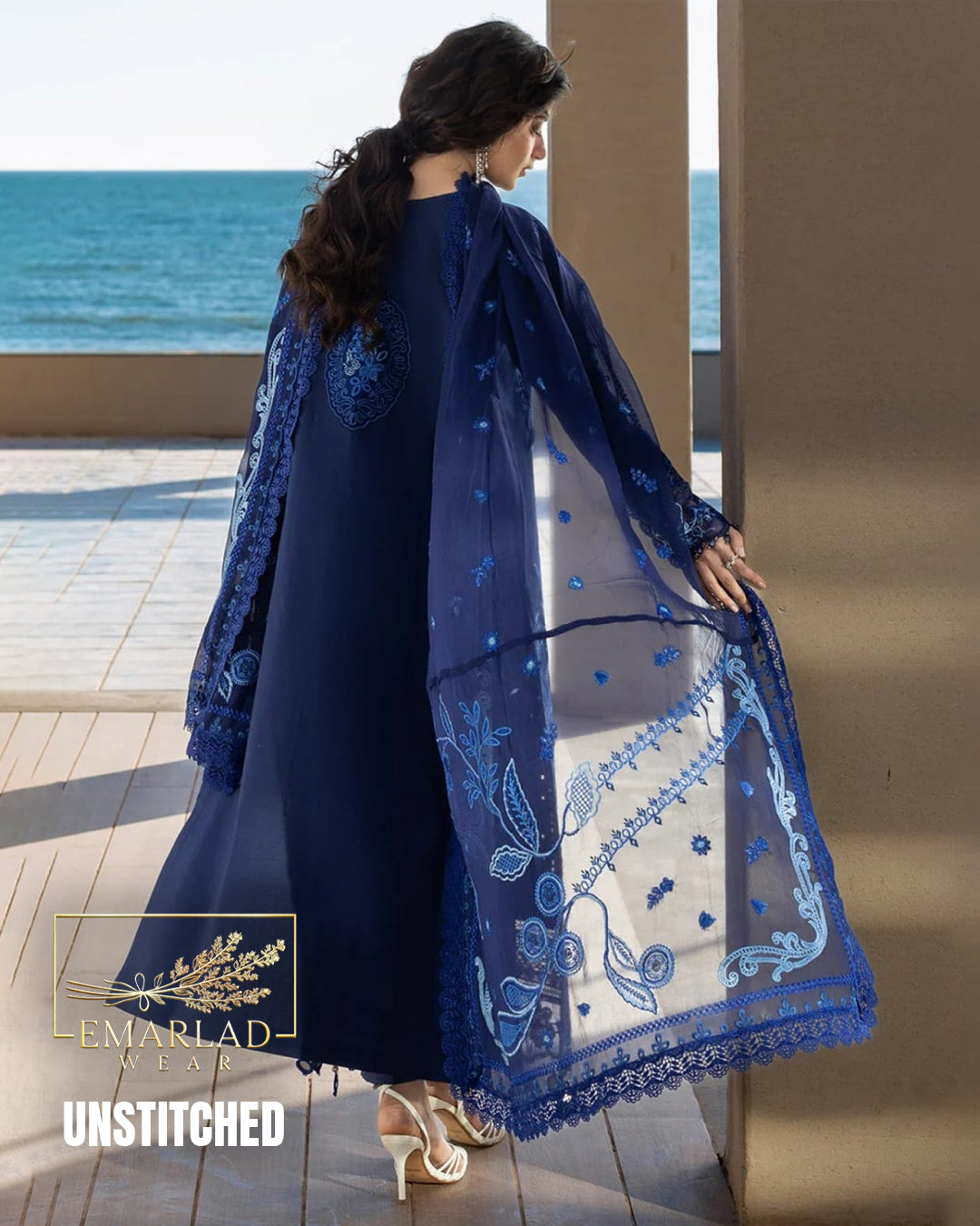 Mahnoor Blue Luxury Lawn Suit 2026 – 3PC Embroidered Dress