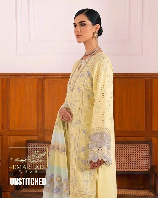 Baroque Lemon Yellow Cotton Chickenkari Collection for Women