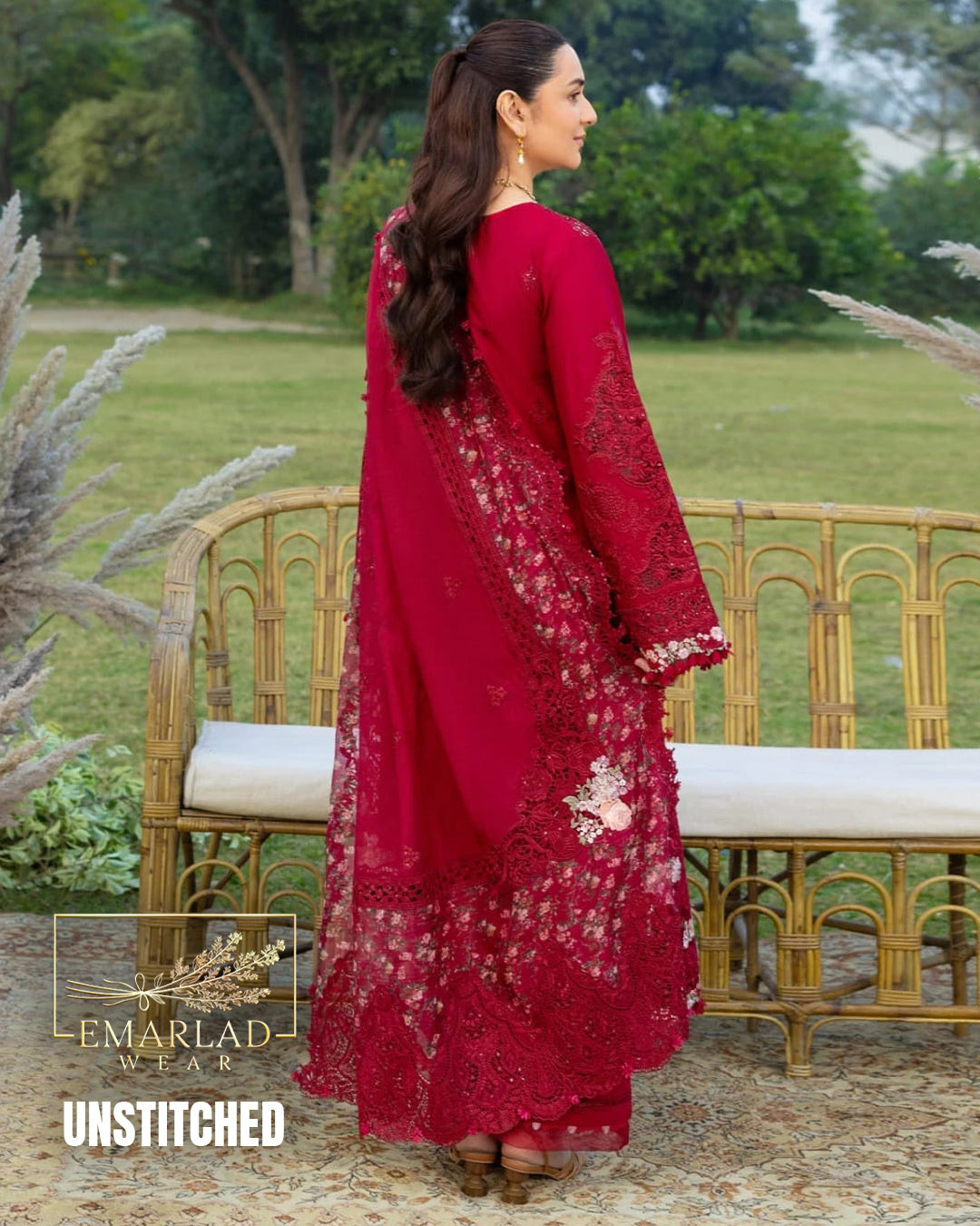Rung Rasia Embroidered Luxury Lawn Unstitched 3Pc Suit RR NC 18 Red Buy Online in Pakistan