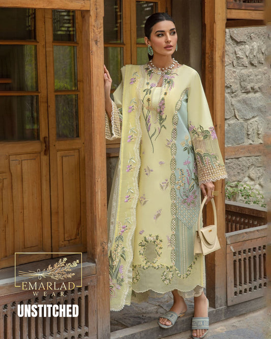 Crimson Lemon ZR Unstitched Replica Lawn Cotton Suit with Organza Dupatta