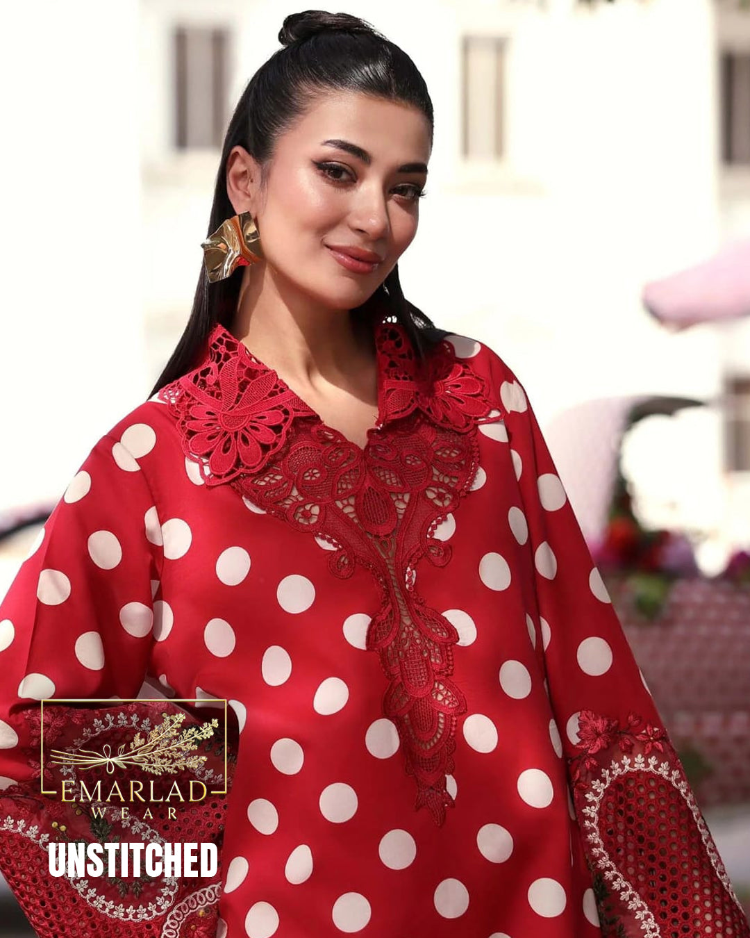 MARIA B M PRINT Vol-02 Polka Dot Red Lawn Collection 2026 | 3PC Embroidered Suit