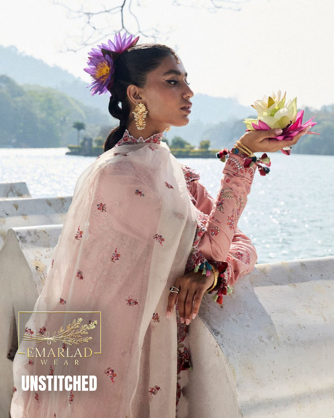 Hussain Rehar Pink Luxury Chicken Kari Lawn Embroidered Suit | Premium 3PC Summer Collection | Emarladwear