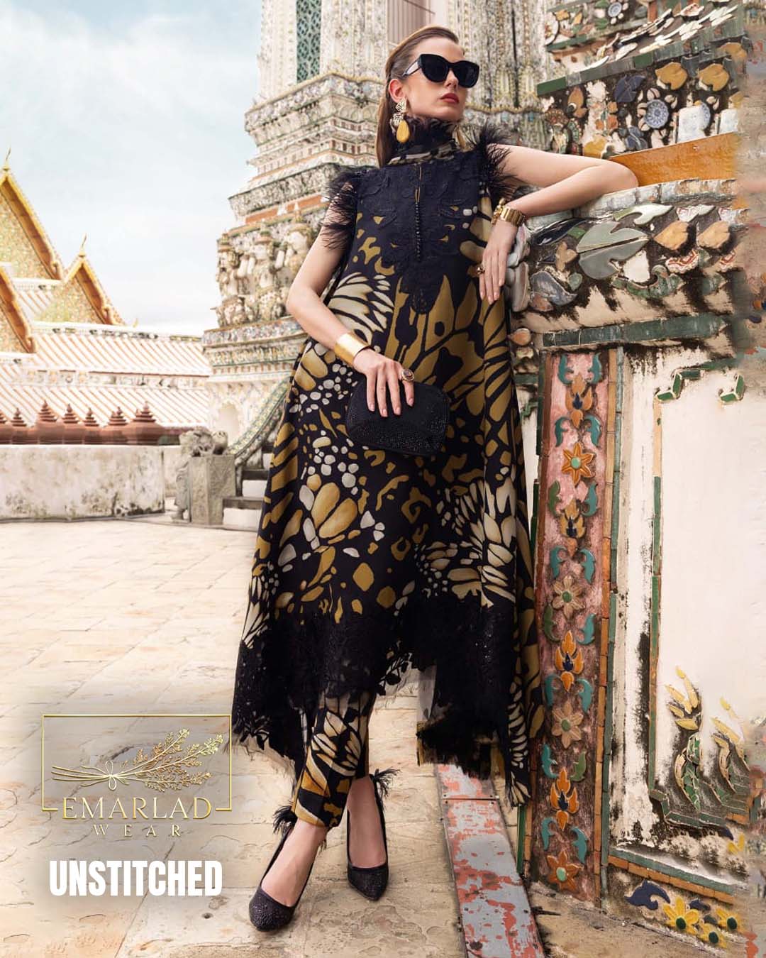 Maria B Golden Cheeta Lawn Suit with Chiffon Embroidered Dupatta