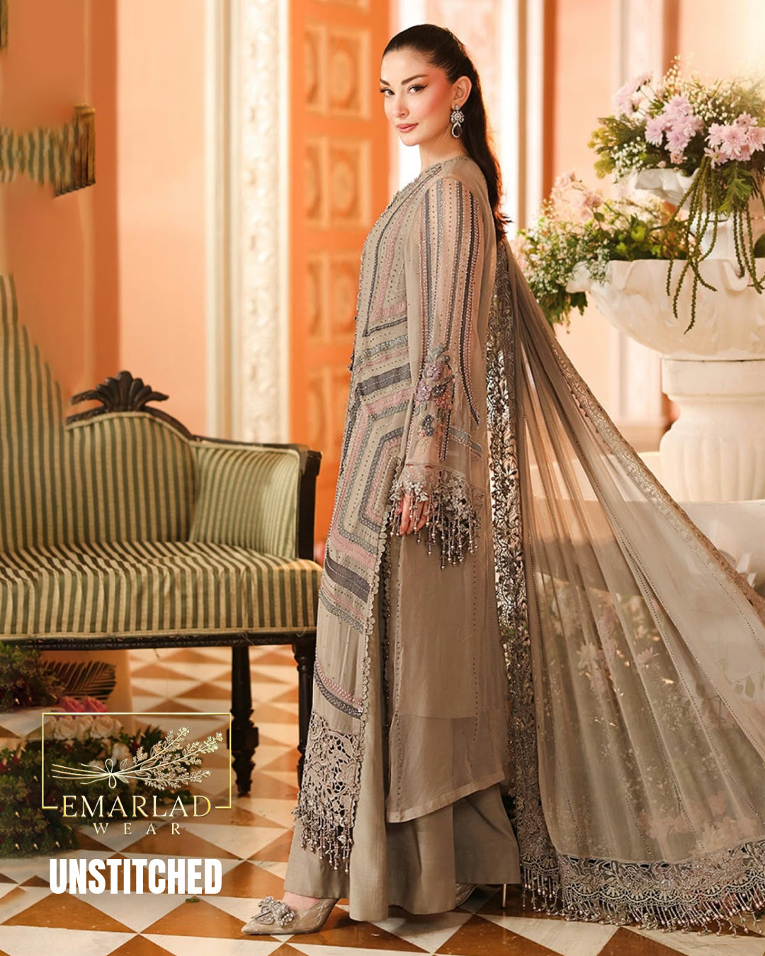 Maria B Skin Multi Chiffon Embroidered 3 Piece Suit Mastercopy