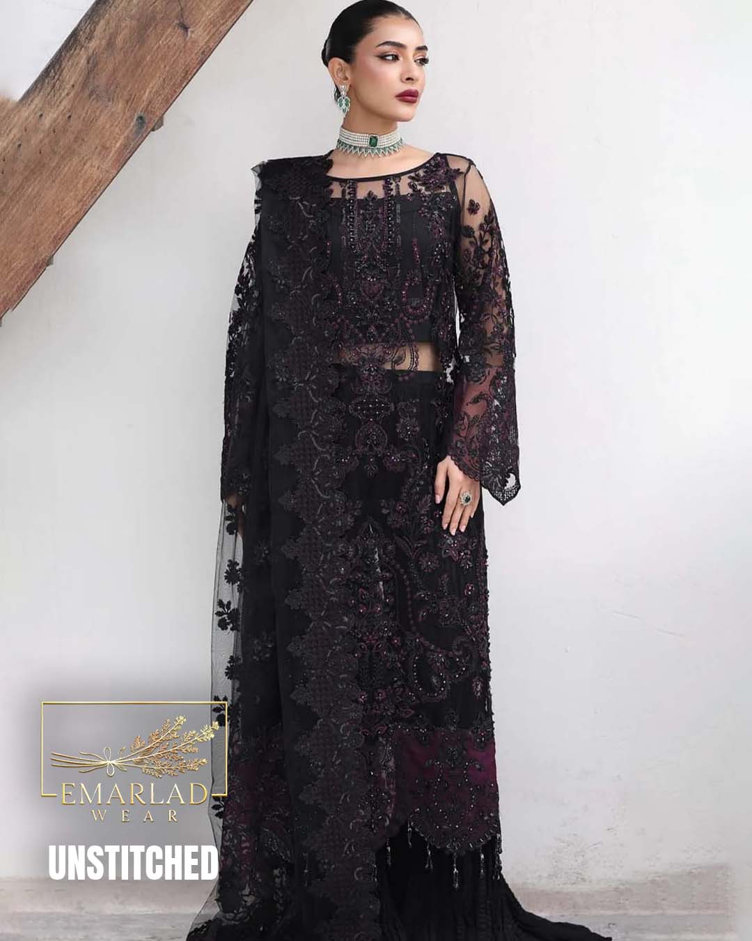 Imrozia EC Black Net Embroidered Suit – Luxury Formal Wear