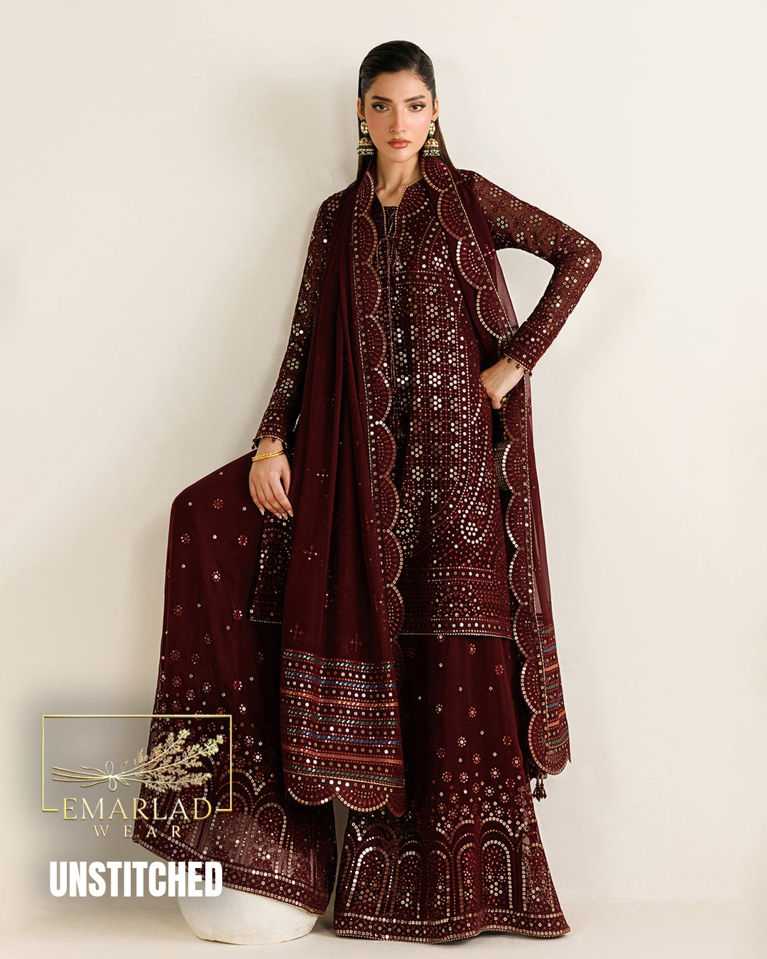 Baroque Mehroon 5mm Sequins Luxury Chiffon Collection