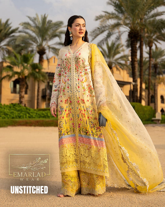 Faiza Saqlain AYA Yellow Embroidered Swiss Lawn 3Pc Unstitched Suit ARTA – Luxury Summer Collection
