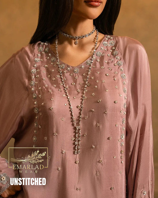 Lulusar Raw Silk Suit – T-Pink | Embroidered with Handwork
