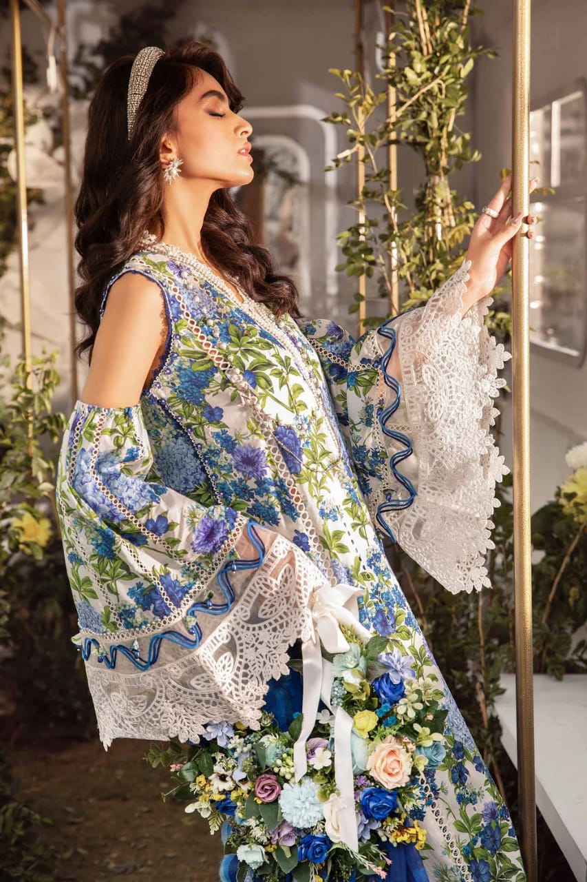 Maria B White & Blue Digital Emb New Arrival Lawn 3pc
