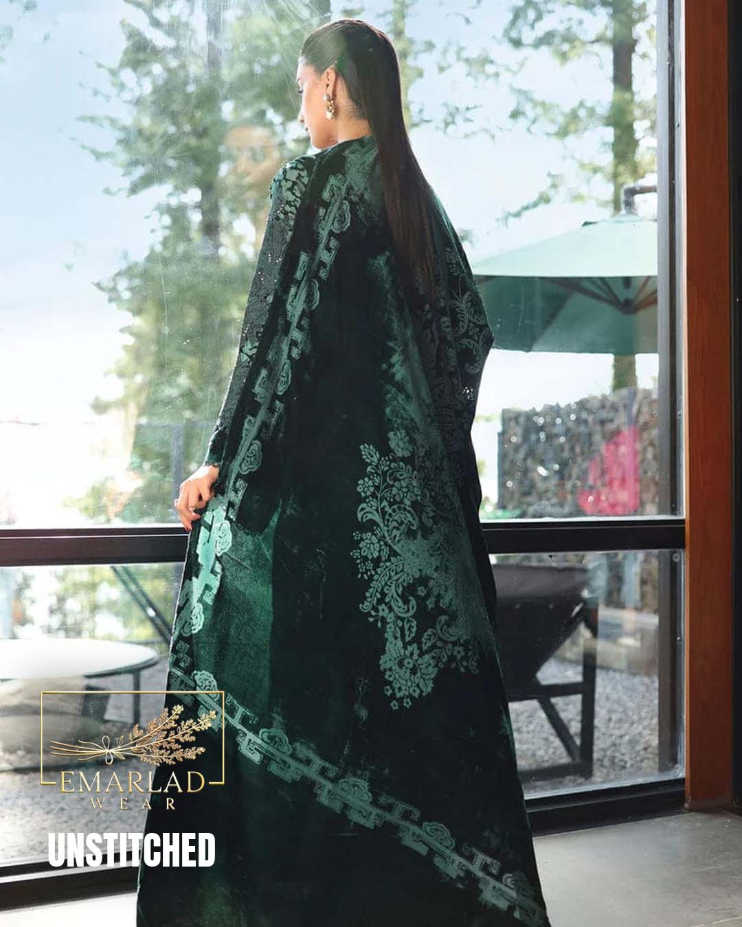 M.B  Velvet Plachi Embroidered Collection | Dark green