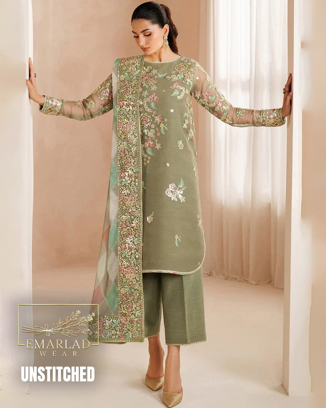 Charizma Pista Green Chiffon Embroidered Suit Design 2533 – Luxury Party Wear Dress with Dupatta