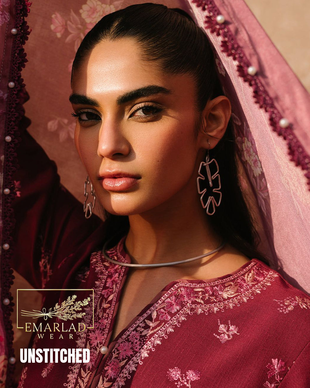Bin Ilyas Mehroon Luxury Lawn Suit 2026 – 3PC Embroidered Dress