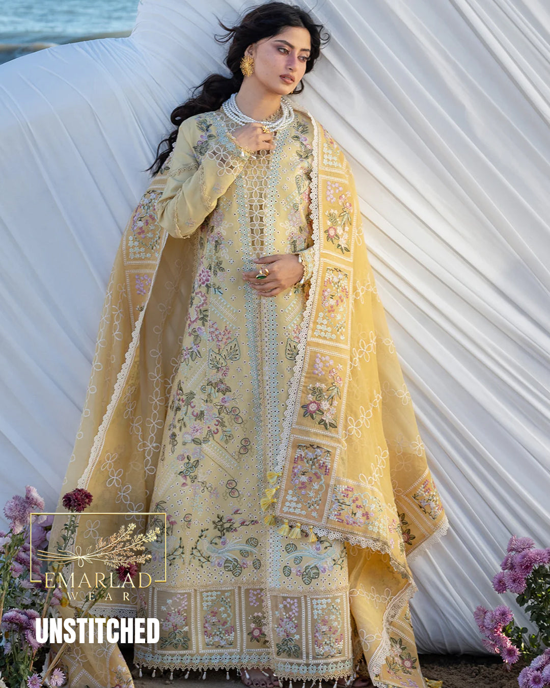 Seerne by Mahnoor Light Lemon Luxury Lawn Suit 2026 – 3PC Embroidered Dress
