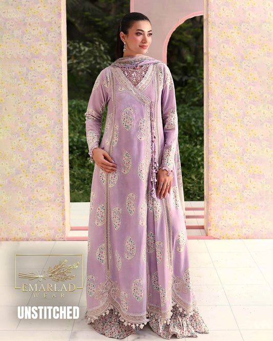 Maria B Kairy Lilac Purple Lawn Suit with Chiffon Embroidered Dupatta & Printed Trouser