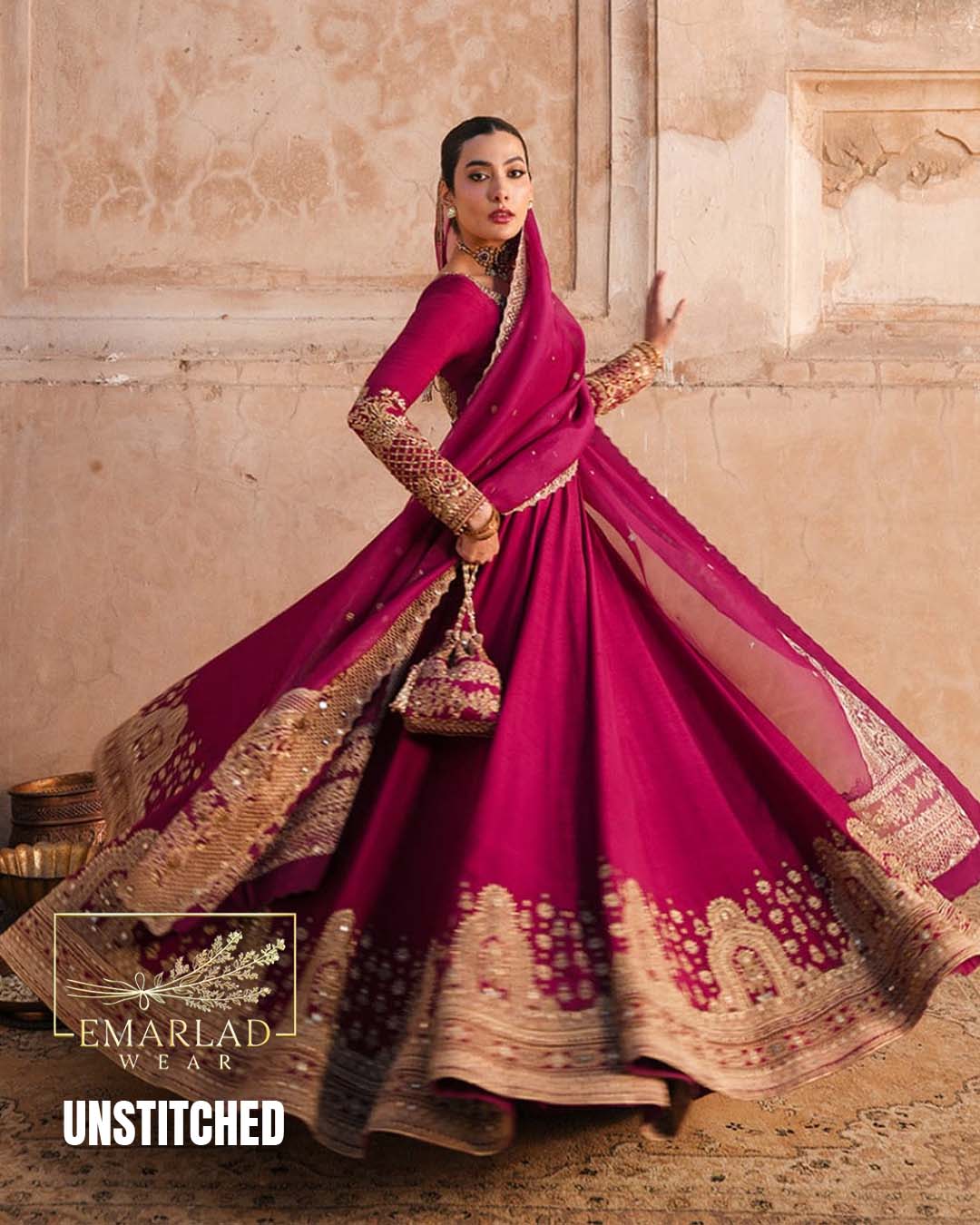 Faiza Saqlain Wedding Embroidered Maxi – Shocking Pink