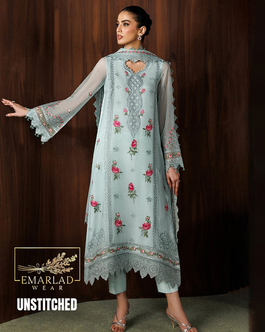 Baroque Sky Blue Chiffon Embroidered 3 Piece Suit