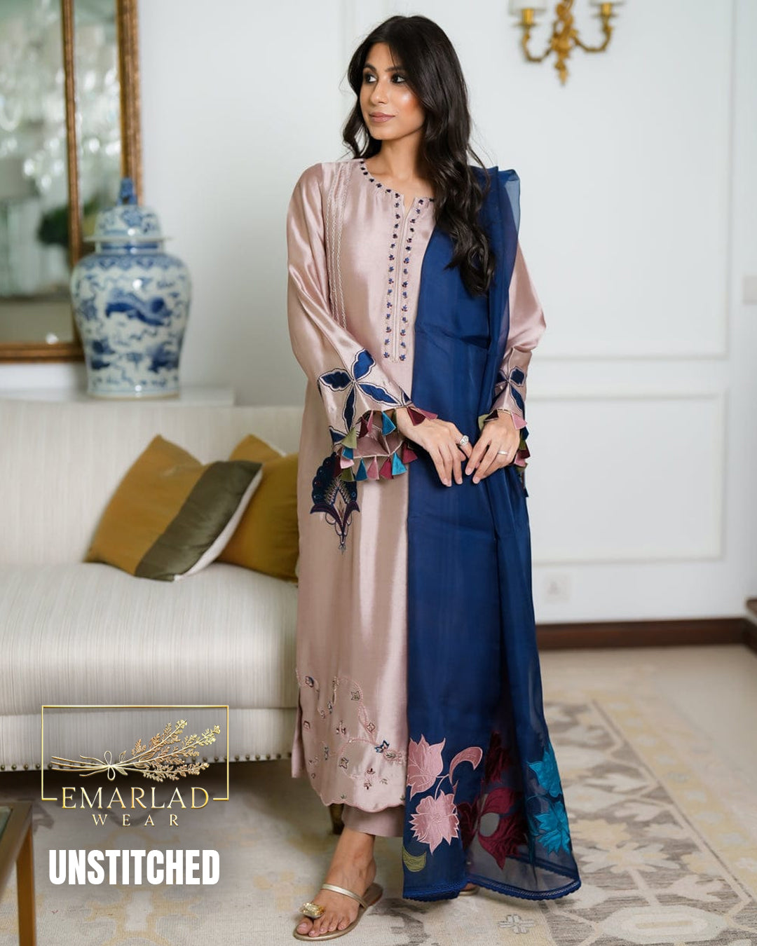 Fiza Naeem Silk Embroidered Suit 2026 – Luxury 3PC Shamoz Silk Dress with Organza Dupatta