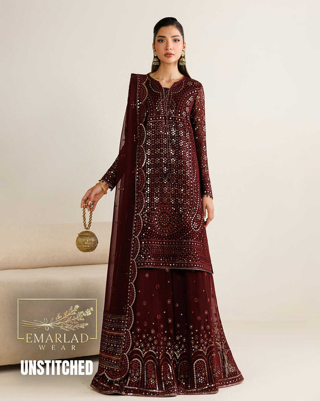 Baroque Mehroon 5mm Sequins Luxury Chiffon Collection