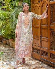 Zainab Chottani Tie & Dye Lawn Suit White & Peach | Embroidered Chiffon Dupatta | Unstitched 3 Piece Summer Collection