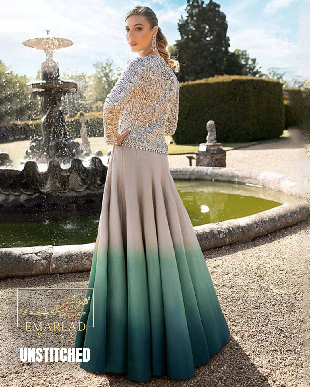 Maria.B Luxury Bridal Lehenga – Silver Grey & Sea Green | Wedding Collection