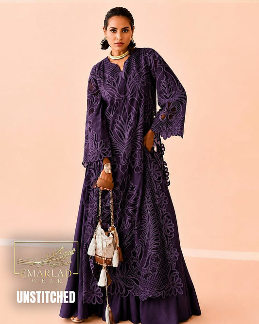 Hussain Iqbal Purple Lawn Heavy Embroidered 3 Piece Suit