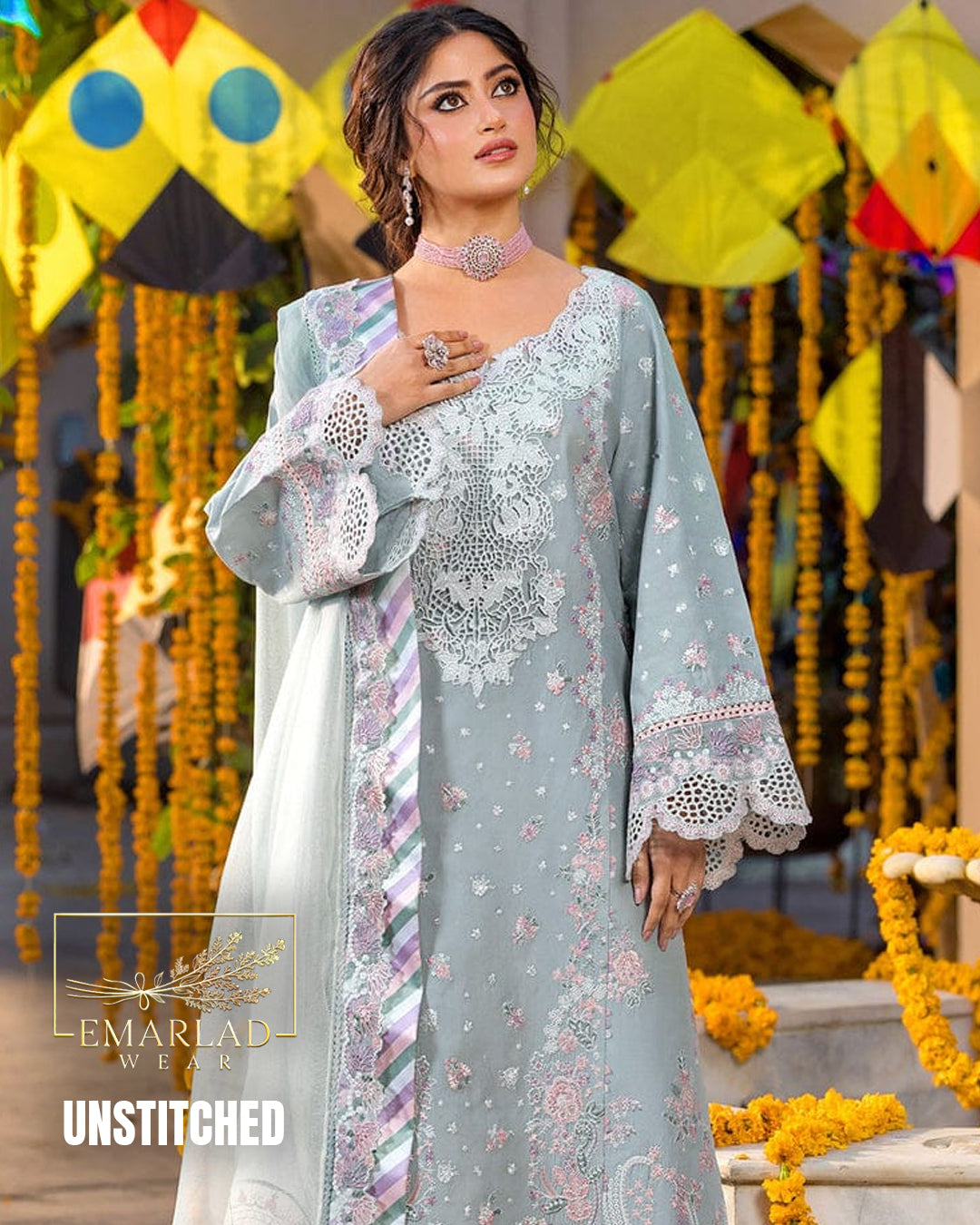 Motifz Heer Design #188 Grey Luxury Lawn Cotton Suit – Khaddi Net 3PC Chickenkari Embroidered Outfit