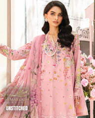 M.B M-Print Lawn 2025 Pink 3PC Suit – Heavy Embroidered Chiffon Dupatta | MPT-2603A/B