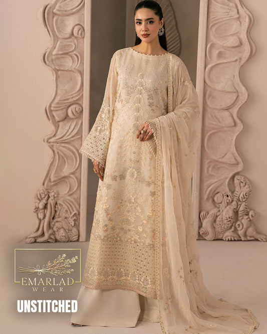 Zarish Atelier Soft Cream Luxury Formal Chiffon Suit Design 2580