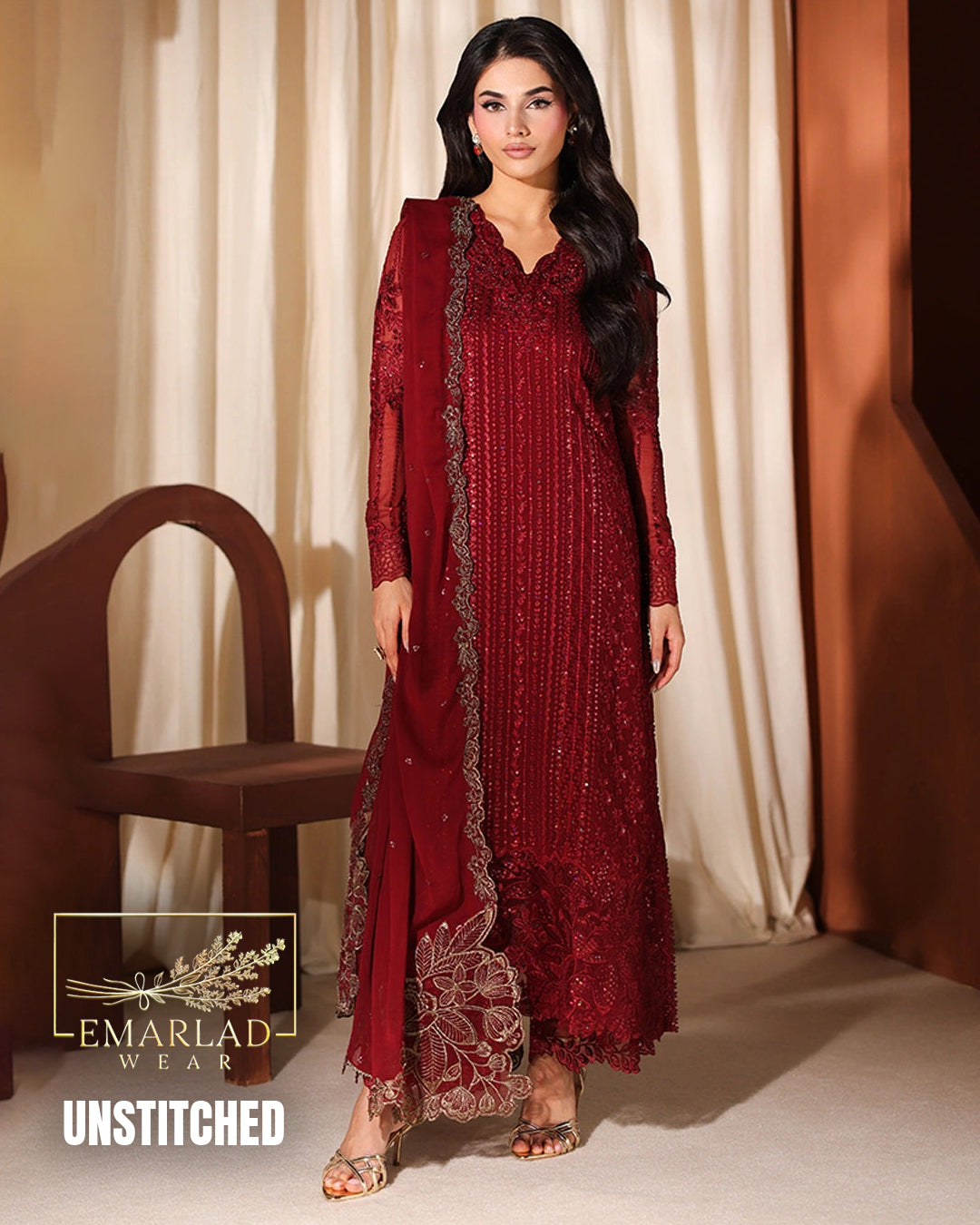 Azure Chiffon Partywear 3 Piece Embroidered Suit NC-27