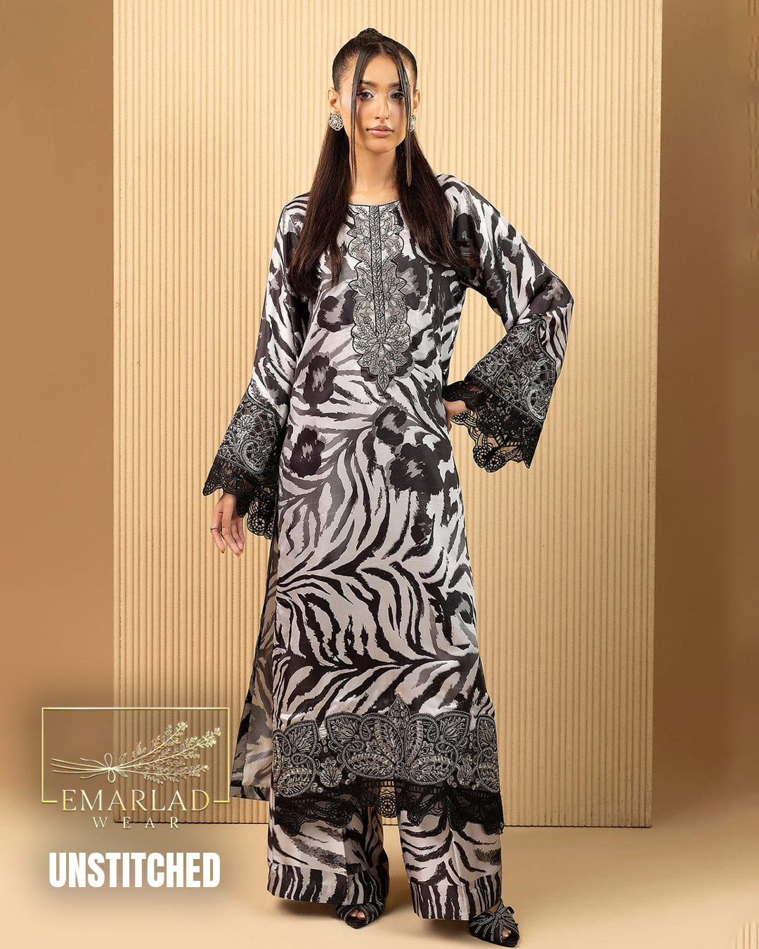 Adan Libas Cheeta Black & White – Premium Lawn with Embroidered Chiffon Dupatta