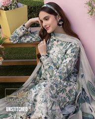 Crimson grey Printed Lawn Suit with Chicken Kari Embroidery & Chiffon Dupatta