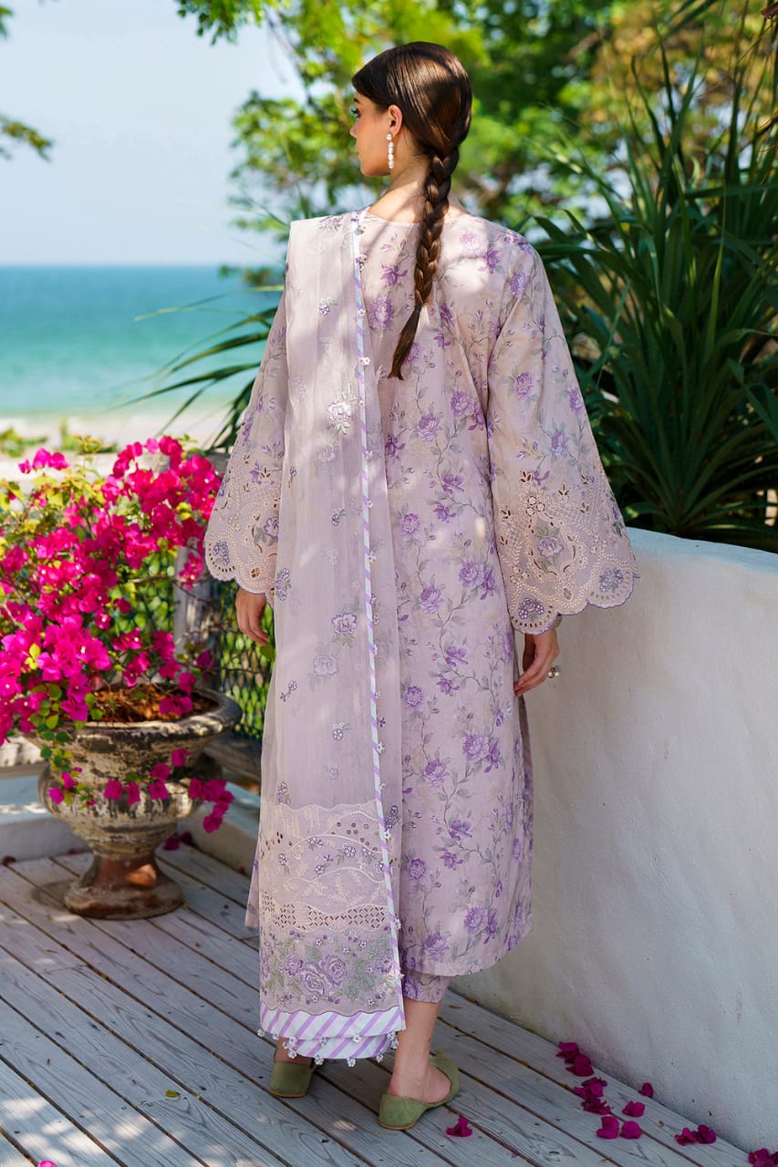 Baroque Purple Digital Print Embroidery Dress  New Arrival