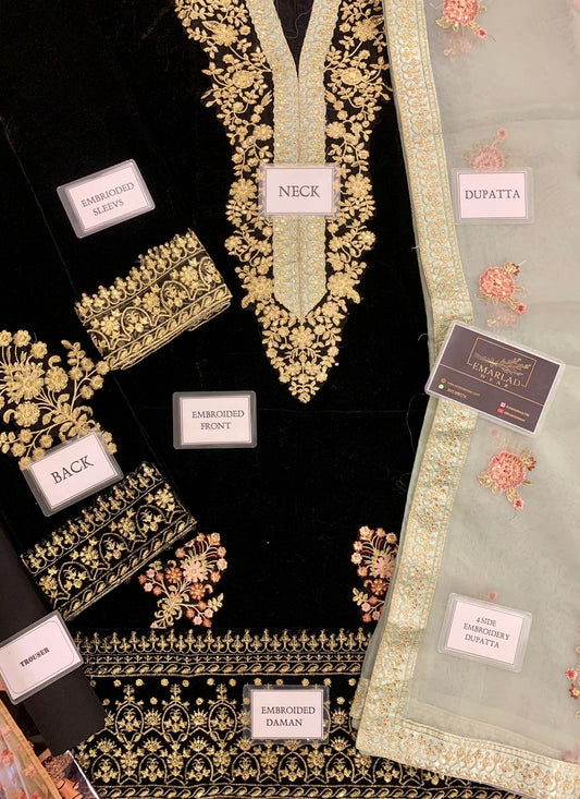 Zainab Chottani Embroidery Velvet Black Formal Collection