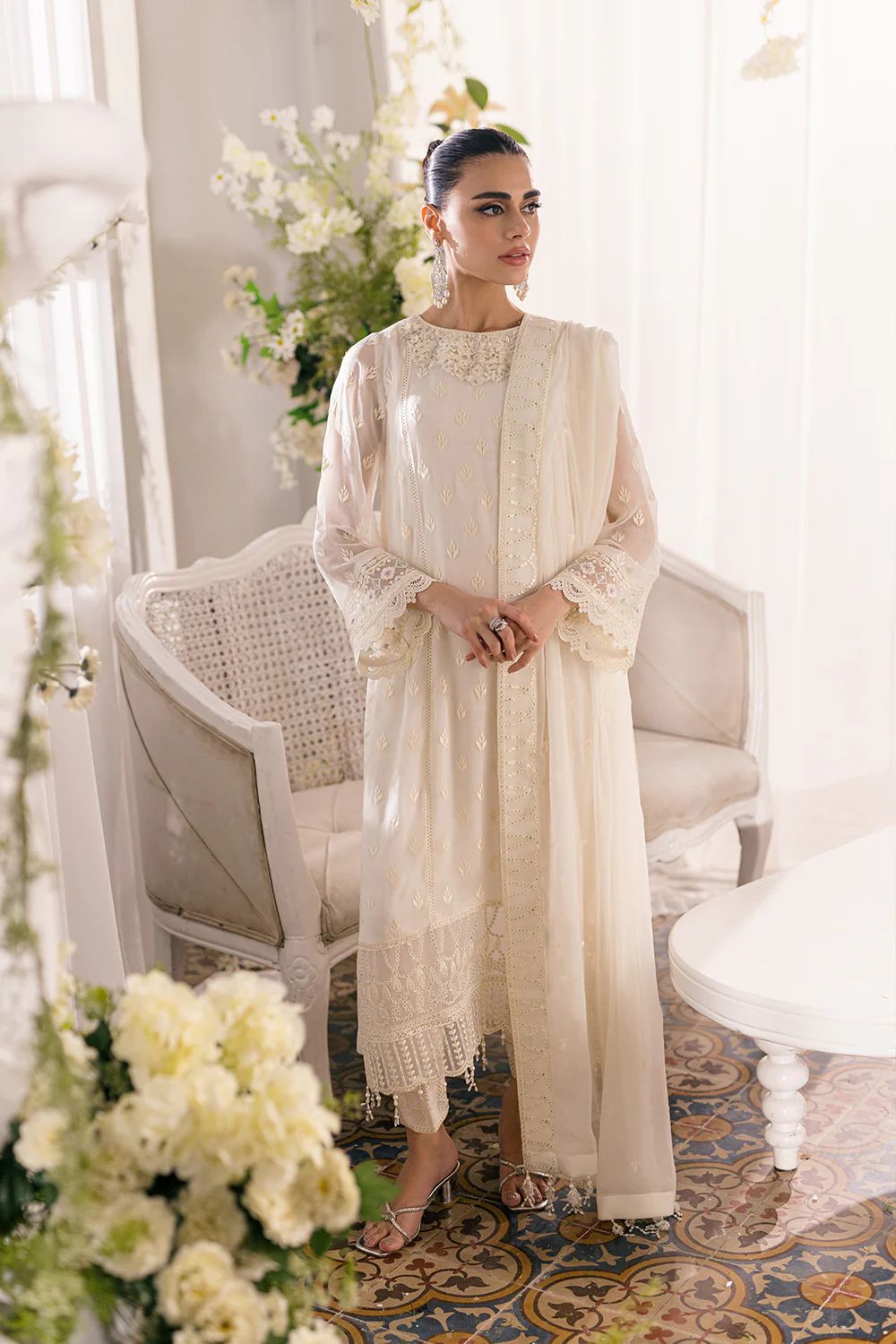 Azure Cream Formal Collection Chiffon Dress 3pc
