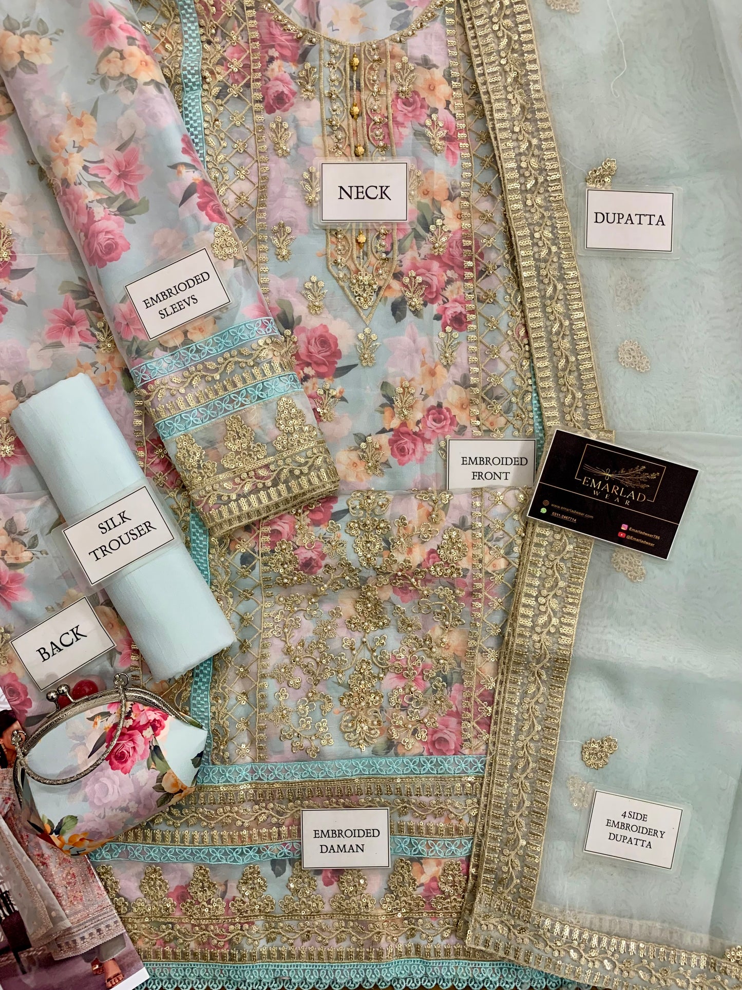 Tawakal | Aqua green with purse 👜  - Digital Printed Silk Inner