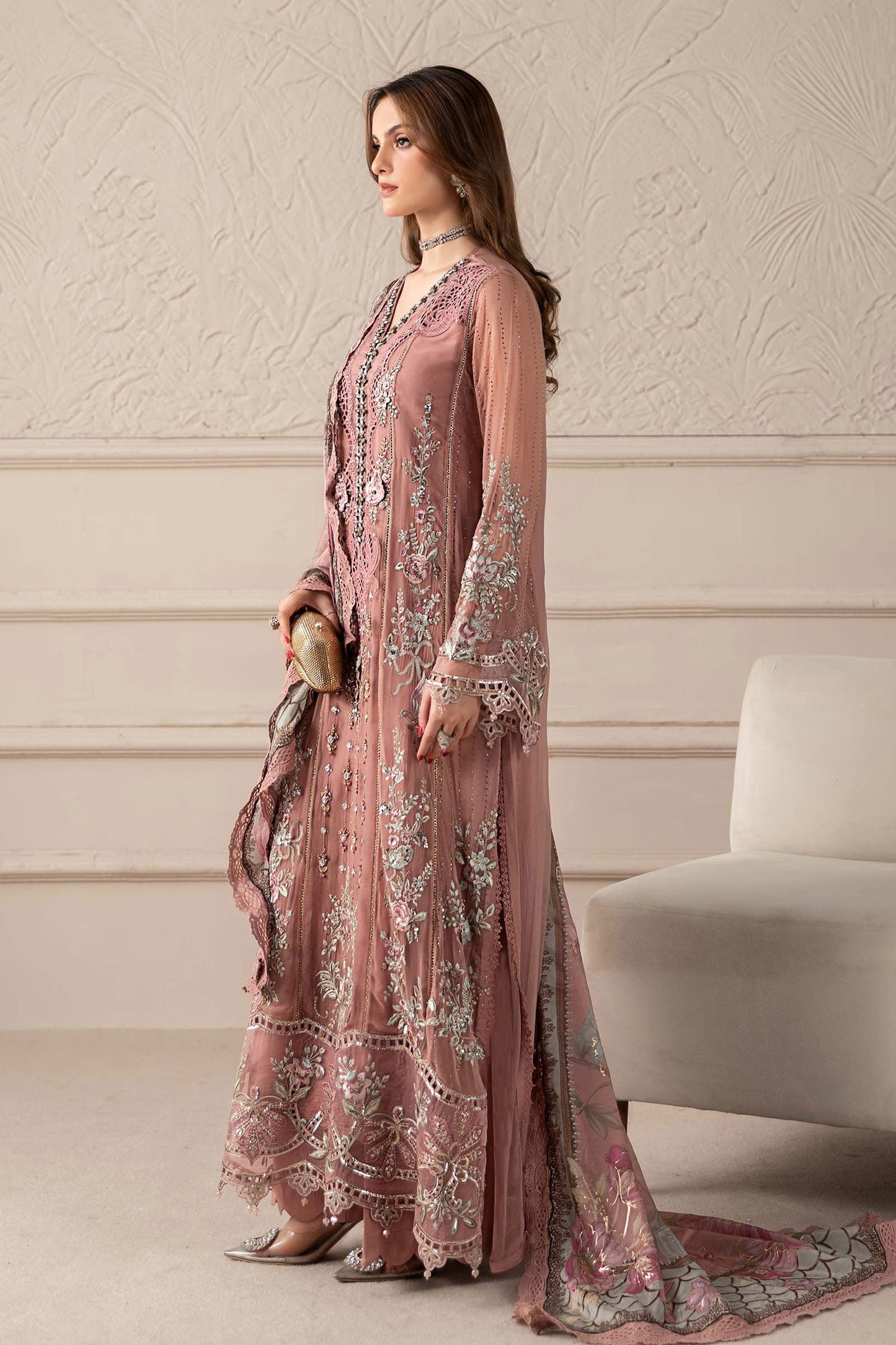 Maria B | T.pink - Chiffon Embroidered Collection