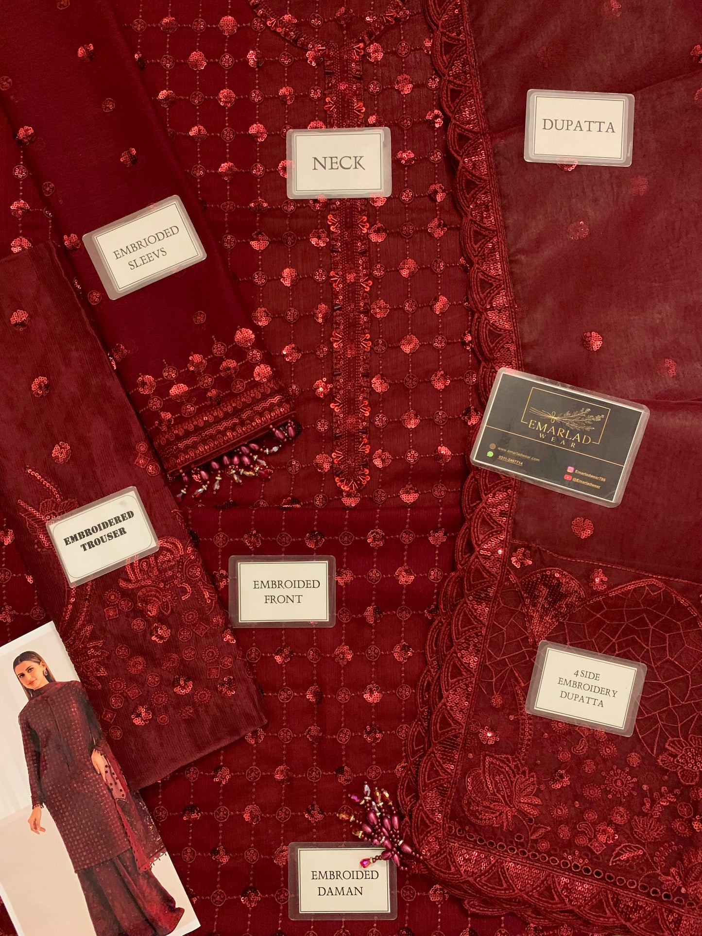 Barooque Mehroon chiffon 3PC