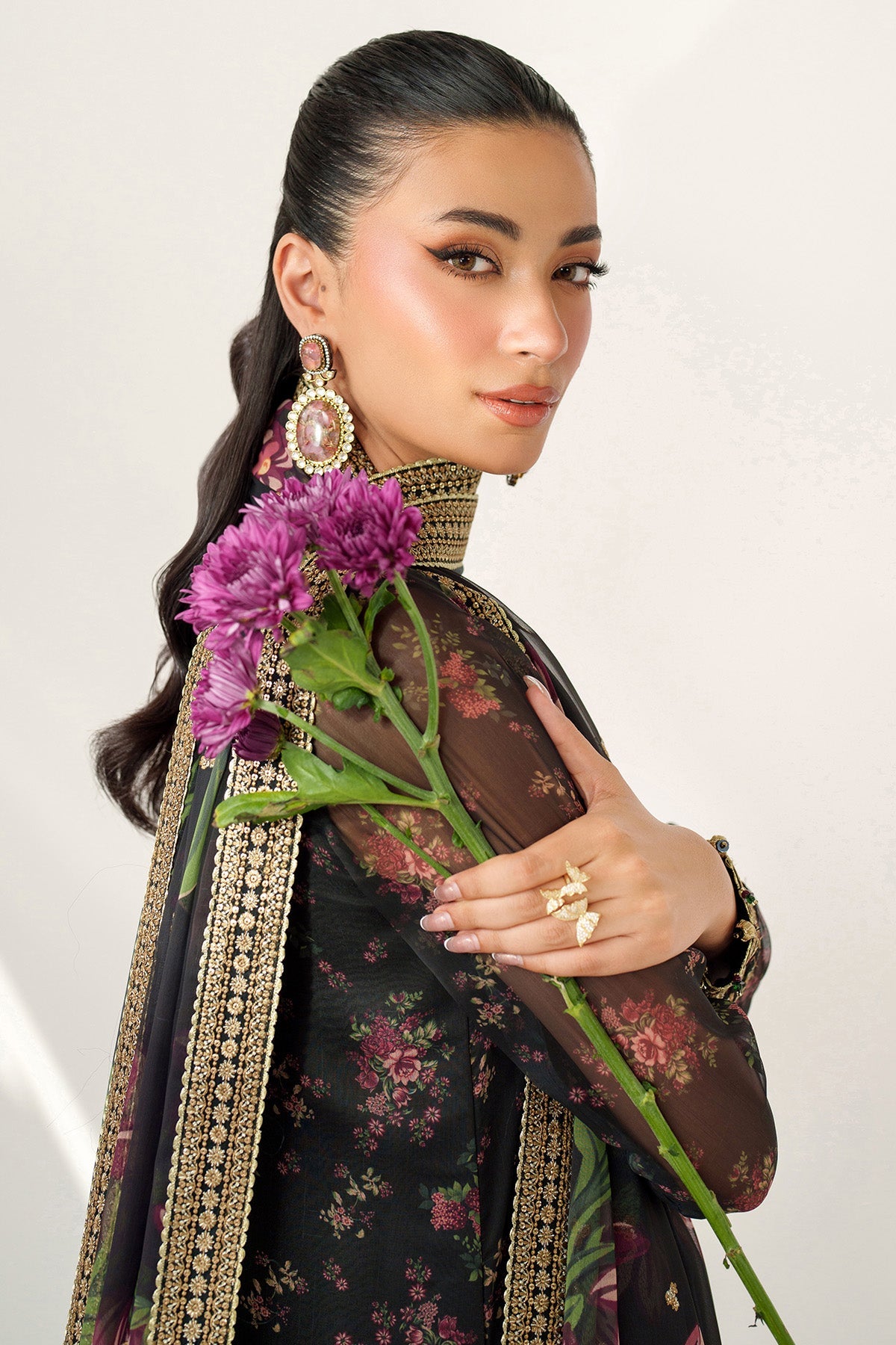 Jazmine | Black - Shamoz Digital Printed Silk Collection