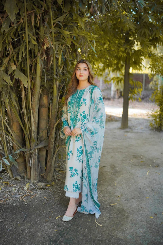 Aneelas Collection | White & Green - Silk Collection