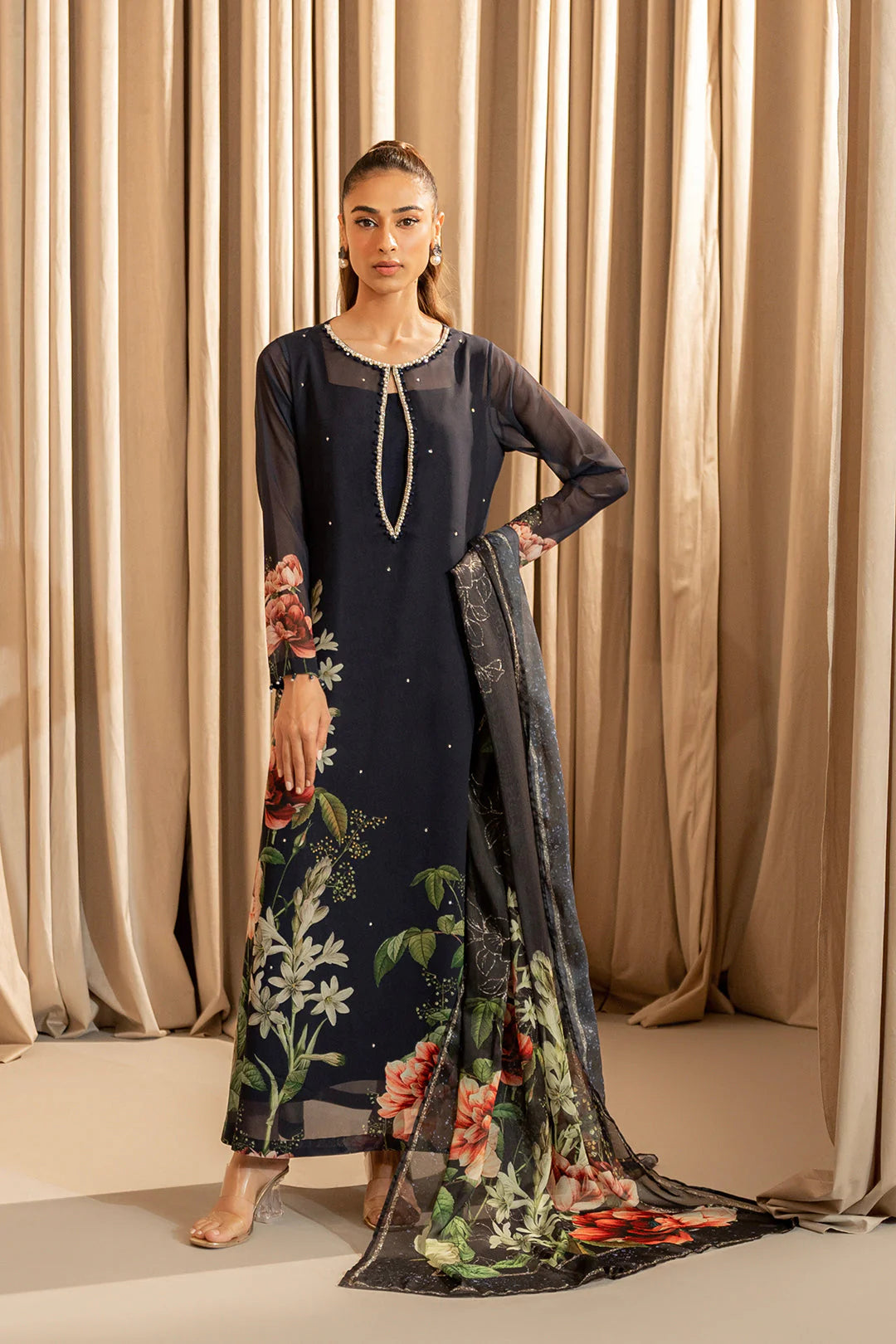 Lulusar Black old Digital Silk Party Wear Collection