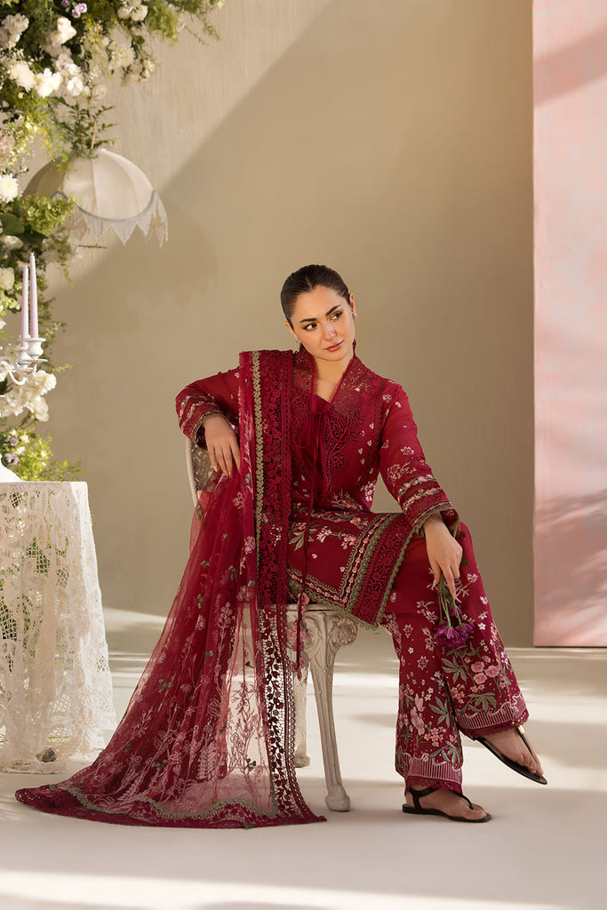 Sobia Nazir 14A Unstiched 3 Pcs | Maroon - Premium Lawn Chikankari Luxury Collection