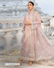 Maria B Unstitched Embroidered Semi Pure Chiffon Suit | MPC-24-106 - Baby Pink