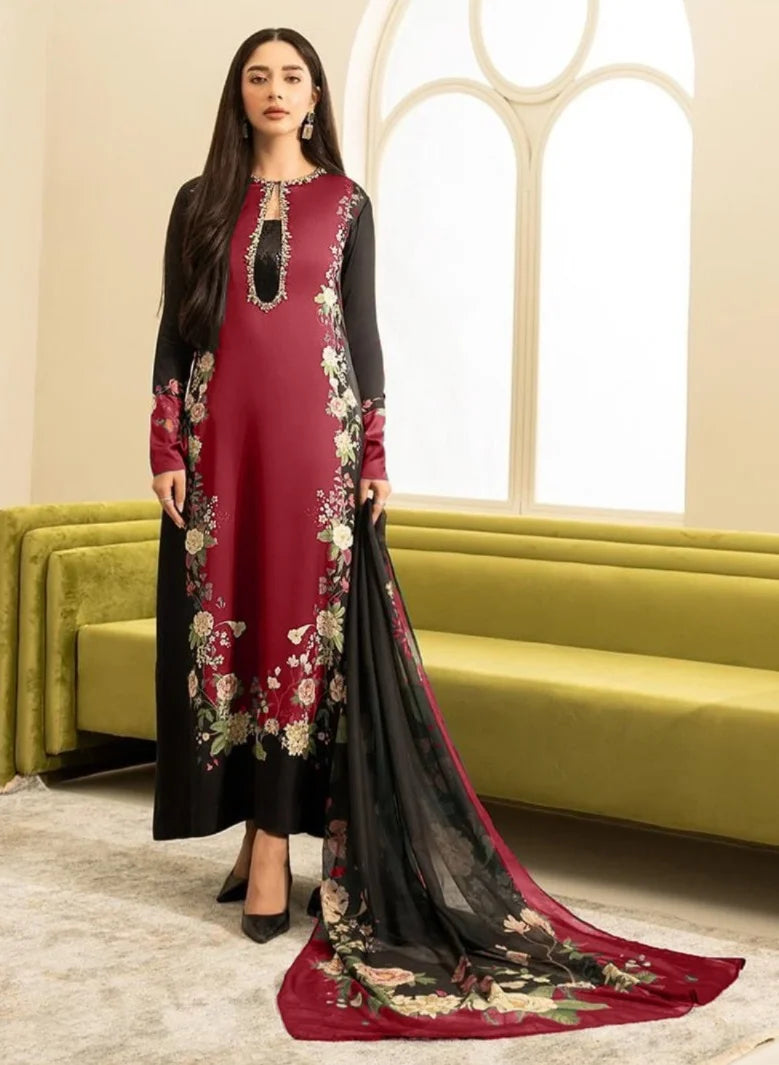 Lulusar Black Mehroon  Digital Printed