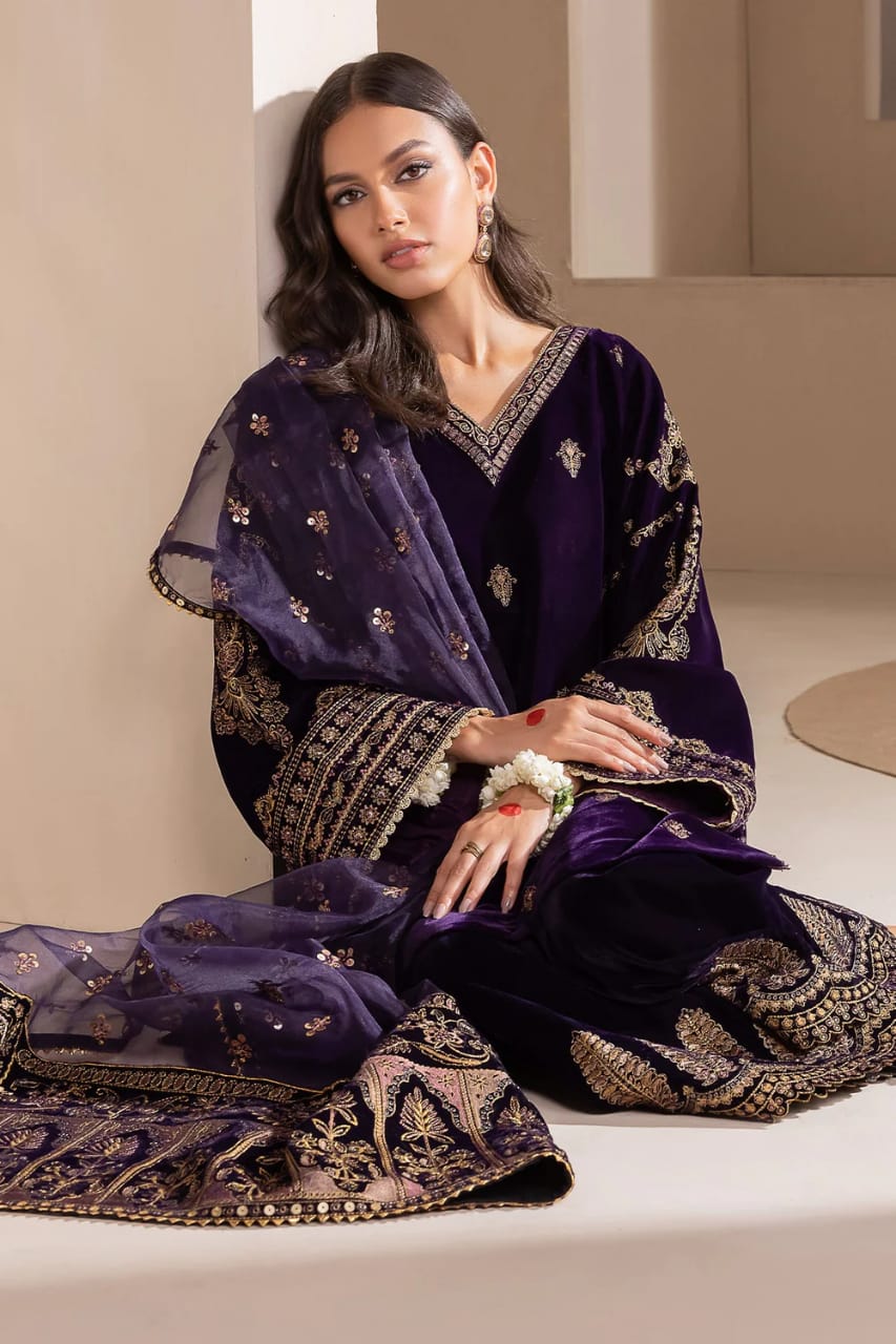 BAROQUE PURPLE VELVET EMBROIDERED VELVET UF-420