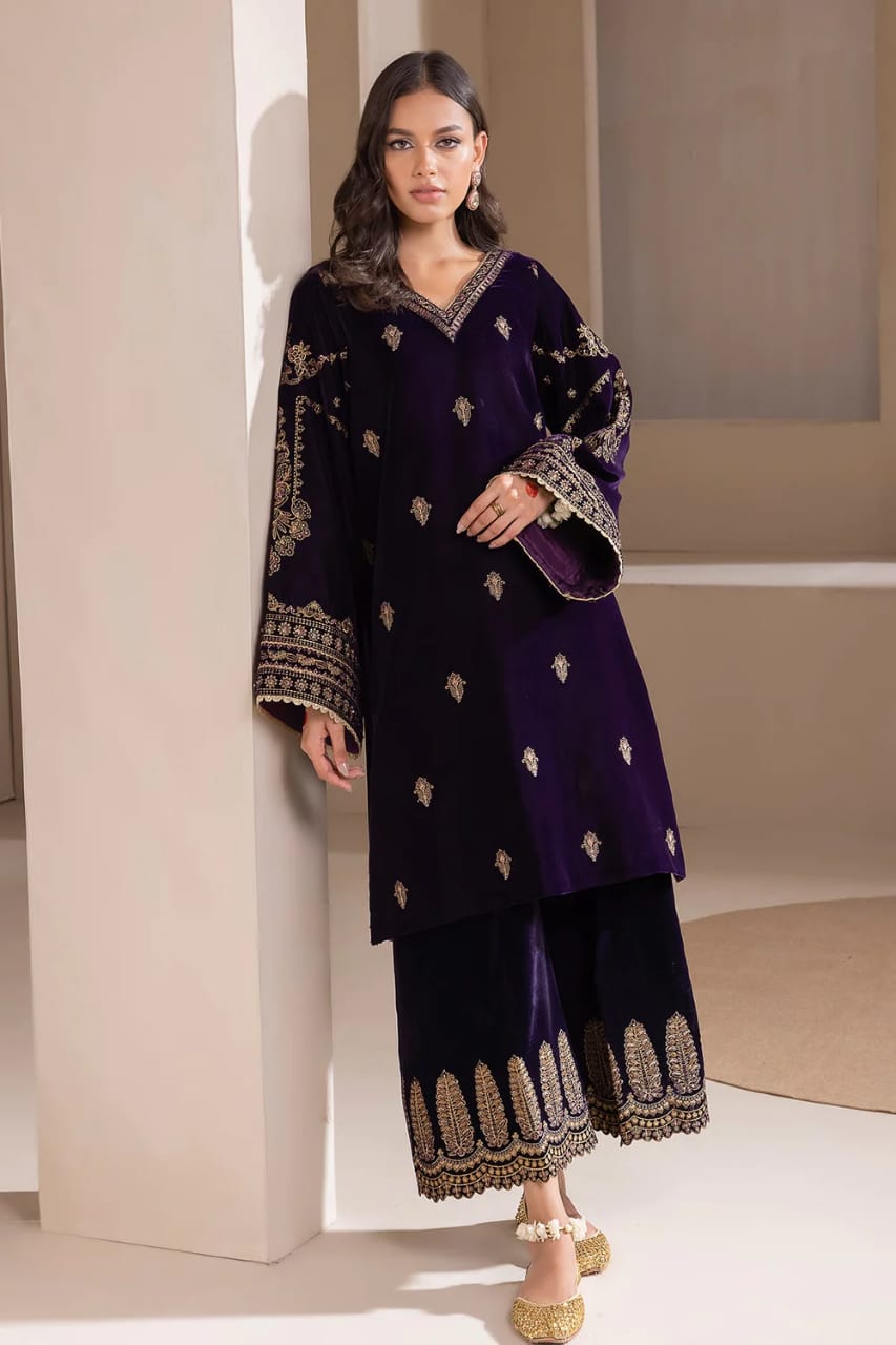 BAROQUE PURPLE VELVET EMBROIDERED VELVET UF-420
