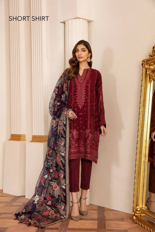 Embroidered 3PC Unstitched Chiffon Dress