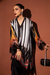 Maria b lining black white Printed Pure Charmeuse Silk Suit